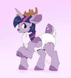 Size: 1833x2010 | Tagged: suggestive, artist:maynara, derpibooru import, twilight sparkle, deer, unicorn, deerified, deerlight sparkle, diaper, diaper fetish, fetish, horn, image, png, raised hoof, solo, species swap