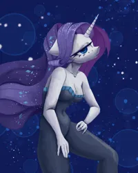 Size: 2000x2500 | Tagged: safe, alternate version, artist:anastas, derpibooru import, rarity, anthro, pony, unicorn, equestria girls, equestria girls series, the other side, abstract background, bare shoulders, beautiful, belly button, bodysuit, breasts, busty rarity, cleavage, clothes, eyelashes, eyeshadow, female, floppy ears, flowing mane, g4, gem, gemstones, hand, hand on hip, horn, image, jojo pose, lidded eyes, looking at you, makeup, png, sexy, solo, sternocleidomastoid, strapless, stupid sexy rarity, unitard