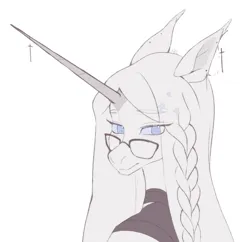 Size: 2126x2057 | Tagged: safe, artist:ruru_01, derpibooru import, oc, unofficial characters only, pony, unicorn, braid, ear piercing, glasses, horn, image, long hair, long horn, long mane, looking at you, piercing, png, smiling, solo