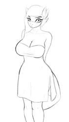 Size: 4320x7680 | Tagged: safe, artist:tsaritsaluna, derpibooru import, limestone pie, anthro, earth pony, breasts, cleavage, clothes, dress, female, image, looking at you, monochrome, png, sketch, solo