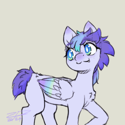 Size: 500x500 | Tagged: safe, alternate version, artist:zephyrsplume, derpibooru import, oc, oc:sweetcloud, pegasus, pony, :3, animated, colored wings, fangs, gif, gradient wings, image, short tail, solo, tail, wave, waving, white pupils, wing gesture, wing wave, wings