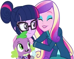 Size: 3133x2520 | Tagged: safe, derpibooru import, edit, edited screencap, editor:homersimpson1983, screencap, princess cadance, sci-twi, spike, twilight sparkle, dog, human, equestria girls, background removed, dean cadance, female, g4, image, male, not a vector, png, spike the dog