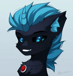Size: 1362x1427 | Tagged: safe, artist:airiniblock, derpibooru import, oc, unofficial characters only, unicorn, bust, commission, ear fluff, fangs, horn, icon, image, png, portrait, smiling, solo