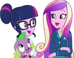 Size: 3211x2520 | Tagged: safe, derpibooru import, edit, edited screencap, editor:homersimpson1983, screencap, princess cadance, sci-twi, spike, spike the regular dog, twilight sparkle, dog, human, equestria girls, background removed, clothes, dean cadance, female, g4, glasses, image, male, not a vector, png