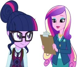 Size: 828x729 | Tagged: safe, derpibooru import, edit, edited screencap, editor:homersimpson1983, screencap, princess cadance, sci-twi, twilight sparkle, human, equestria girls, friendship games, background removed, clipboard, clothes, dean cadance, female, g4, glasses, image, not a vector, png