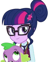 Size: 1953x2520 | Tagged: safe, derpibooru import, edit, edited screencap, editor:homersimpson1983, screencap, sci-twi, spike, spike the regular dog, twilight sparkle, dog, human, equestria girls, friendship games, background removed, clothes, female, g4, glasses, image, male, not a vector, png