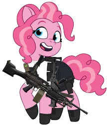Size: 1022x1186 | Tagged: safe, artist:edy_january, artist:prixy05, derpibooru import, edit, vector edit, pinkie pie, earth pony, pony, g5, my little pony: tell your tale, armor, body armor, boots, clothes, combat knife, equipment, g4, g4 to g5, gears, generation leap, gloves, gun, handgun, heavy, image, knife, light machine gun, m249, machine gun, military, military pony, p220, p226, pistol, png, radio, shirt, shoes, simple background, soldier, soldier pony, solo, special forces, submachinegun, tactical, tactical vest, task forces 141, transparent background, ump45, united states, vector, vest, weapon