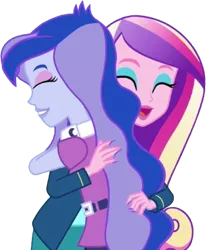 Size: 813x982 | Tagged: safe, derpibooru import, edit, edited screencap, editor:homersimpson1983, screencap, princess cadance, princess luna, human, equestria girls, background removed, dean cadance, duo, duo female, eyes closed, female, g4, hug, image, not a vector, png, vice principal luna