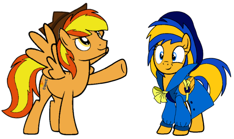 Size: 1169x697 | Tagged: safe, artist:noi kincade, derpibooru import, oc, oc:firey ratchet, oc:flare spark, pegasus, pony, clothes, detective, duo, duo male and female, fedora, female, g4, hat, image, male, png, simple background, transparent background, trenchcoat