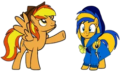 Size: 1169x697 | Tagged: safe, artist:noi kincade, derpibooru import, oc, oc:firey ratchet, oc:flare spark, pegasus, pony, clothes, detective, duo, duo male and female, fedora, female, g4, hat, image, male, png, simple background, transparent background, trenchcoat