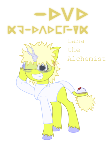 Size: 3000x4000 | Tagged: safe, artist:onil innarin, ponerpics import, oc, oc:lana molapadelim, unofficial characters only, clothes, female, goggles, grin, image, lab coat, png, poraina, potion, prehensile tail, simple background, smiling, solo, tail hold, teenager, transparent background, vector