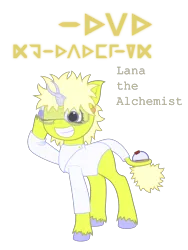 Size: 3000x4000 | Tagged: safe, artist:onil innarin, ponerpics import, oc, oc:lana molapadelim, unofficial characters only, clothes, female, goggles, grin, image, lab coat, png, poraina, potion, prehensile tail, simple background, smiling, solo, tail hold, teenager, transparent background, vector