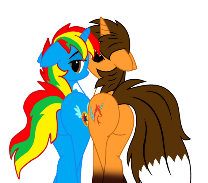 Size: 827x731 | Tagged: suggestive, artist:shieldwingarmorofgod, derpibooru import, oc, oc:ej, oc:shield wing, alicorn, butt, butt focus, duo, duo male, gay, image, male, png, shipping, simple background, transparent background