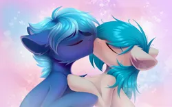 Size: 2048x1280 | Tagged: source needed, safe, artist:kebchach, derpibooru import, oc, oc:marigold earth tulip hosta, oc:sapphire lance, unofficial characters only, pony, duo, duo male and female, female, image, in love, jpeg, kiss on the lips, kissing, male, mare, oc x oc, shipping, straight