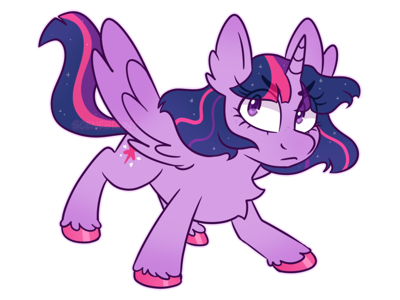Size: 2048x1536 | Tagged: safe, artist:bunnykitty13, artist:scenebunny, artist:scenesonic, derpibooru import, twilight sparkle, twilight sparkle (alicorn), alicorn, pony, alternate design, big ears, chest fluff, colored hooves, colored wings, determined look, ear fluff, eye clipping through hair, eyebrows, eyebrows visible through hair, eyelashes, female, frown, g4, gradient ears, gradient legs, gradient wings, horn, image, looking up, mare, multicolored mane, multicolored tail, png, purple coat, purple eyes, shiny hoof, short, simple background, sparkly mane, sparkly tail, spread wings, tail, transparent background, two toned wings, unicorn horn, unshorn fetlocks, wide stance, wingding eyes, wings