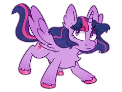 Size: 2048x1536 | Tagged: safe, artist:bunnykitty13, artist:scenebunny, artist:scenesonic, derpibooru import, twilight sparkle, twilight sparkle (alicorn), alicorn, pony, alternate design, big ears, chest fluff, colored hooves, colored wings, determined look, ear fluff, eye clipping through hair, eyebrows, eyebrows visible through hair, eyelashes, female, frown, g4, gradient ears, gradient legs, gradient wings, horn, image, looking up, mare, multicolored mane, multicolored tail, png, purple coat, purple eyes, shiny hoof, short, simple background, sparkly mane, sparkly tail, spread wings, tail, transparent background, two toned wings, unicorn horn, unshorn fetlocks, wide stance, wingding eyes, wings