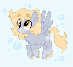 Size: 764x696 | Tagged: safe, artist:bunnykitty13, artist:scenebunny, artist:scenesonic, derpibooru import, derpy hooves, pegasus, pony, alternate color palette, alternate design, alternate hairstyle, artist, blonde mane, blonde tail, blue background, bubble, chest fluff, coat markings, colored eyebrows, colored hooves, colored muzzle, derp, design, ear fluff, eyebrows, eyebrows visible through hair, female, flying, freckles, g4, gray coat, image, leg fluff, long mane, long tail, mare, png, redesign, short mane, simple background, socks (coat marking), spread wings, starry eyes, tail, unshorn fetlocks, vector, wingding eyes, wings, yellow eyes, yellow mane, yellow tail