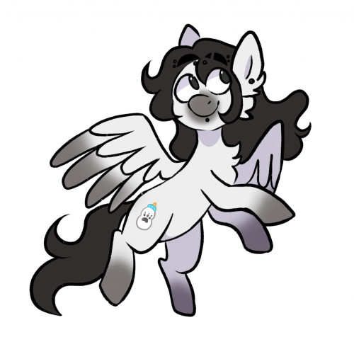 Size: 500x500 | Tagged: safe, artist:bunnykitty13, artist:scenebunny, artist:scenesonic, derpibooru import, oc, unnamed oc, unofficial characters only, pegasus, pony, ambiguous gender, black mane, black tail, cheek fluff, coat markings, colored muzzle, colored wings, colored wingtips, ear fluff, ear piercing, earring, eye clipping through hair, eyebrow piercing, eyebrow slit, eyebrows, eyebrows visible through hair, flying, gradient legs, gray eyes, image, jewelry, jpeg, labret, lip piercing, long mane, long tail, looking up, pegasus oc, piercing, simple background, smiling, socks (coat marking), solo, spread wings, tail, two toned wings, wavy mane, wavy tail, white background, white coat, wind, windswept mane, wingding eyes, wings