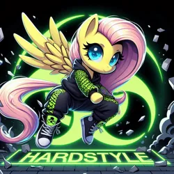 Size: 1024x1024 | Tagged: safe, ai content, machine learning generated, ponerpics import, ponybooru import, fluttershy, pegasus, dall·e 3, hardstyle, image, jpeg, solo