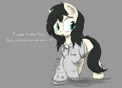 Size: 1209x869 | Tagged: safe, artist:ricy, ponerpics import, oc, oc:floor bored, earth pony, pony, anxious, clothes, dialogue, female, hoodie, image, mare, png, shaking, sketch, tail