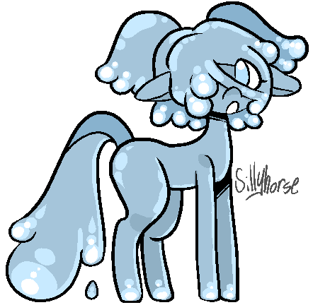 Size: 442x432 | Tagged: safe, artist:sillyhorse, derpibooru import, oc, oc:jelly joy, unofficial characters only, goo, goo pony, monster girl, original species, pony, slime girl, :o, female, image, mare, open mouth, pigtails, png, simple background, slime, solo, transparent background, twintails