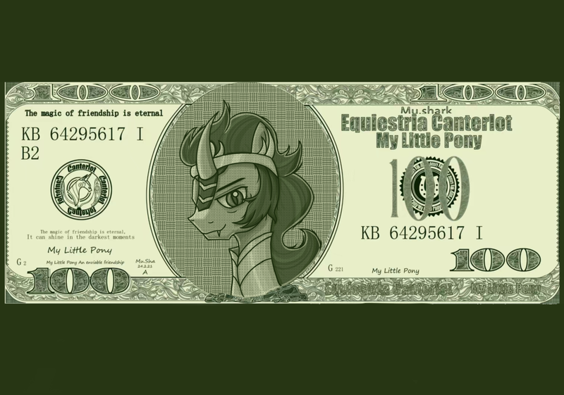 Size: 1511x1060 | Tagged: safe, artist:taoyvfei, derpibooru import, king sombra, pony, umbrum, unicorn, the cutie re-mark, g4, horn, image, imperial guard, king, money, png, solo, warhammer (game), warhammer 40k