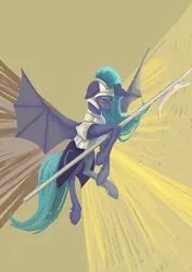 Size: 4000x5660 | Tagged: safe, artist:gemm, derpibooru import, oc, unofficial characters only, bat pony, pony, abstract background, armor, axe, flying, image, night guard, png, solo, weapon