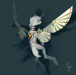 Size: 4074x4000 | Tagged: safe, artist:gemm, derpibooru import, oc, unofficial characters only, pony, unicorn, abstract background, artificial wings, augmented, bleeding, blood, horn, image, male, png, solo, stallion, wings
