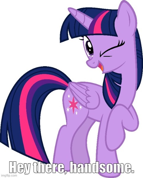 Size: 500x621 | Tagged: safe, artist:slb94, derpibooru import, twilight sparkle, twilight sparkle (alicorn), alicorn, caption, flirting, image, image macro, imgflip, jpeg, looking at you, one eye closed, talking to viewer, text, wink, winking at you