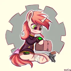 Size: 2048x2048 | Tagged: safe, artist:weiling, derpibooru import, oc, oc:littlepip, pony, unicorn, fallout equestria, cute, gun, horn, image, png, simple background, solo, weapon