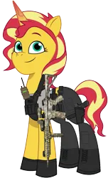 Size: 731x1200 | Tagged: safe, artist:edy_january, artist:prixy05, derpibooru import, edit, vector edit, sunset shimmer, ponified, pony, unicorn, equestria girls, ar15, armor, assault rifle, belt, body armor, boots, call of duty, call of duty: warzone, clothes, combat knife, equestria girls ponified, equipment, g4, gears, glock, glock 17, gloves, gun, handgun, horn, image, knife, long pants, m4a1, military, military pony, pants, pistol, png, radio, rifle, right hooves, sergeant, sgt. shimmers, shirt, shoes, simple background, soldier, soldier pony, solo, special forces, tactical, tactical vest, tanktop, task forces 141, transparent background, united states, vector, vest, vice captain, vice leader, weapon