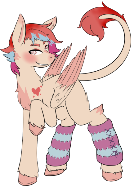 Size: 770x1070 | Tagged: safe, artist:squeezymouse, derpibooru import, oc, oc:cardia, unofficial characters only, pegasus, pony, adoptable, adopted, ambiguous gender, birthmark, blank flank, chest fluff, clothes, derpibooru exclusive, gradient mane, image, leg warmers, leonine tail, multicolored mane, png, simple background, solo, standing, swirly eyes, tail, transparent background, unshorn fetlocks, wingding eyes
