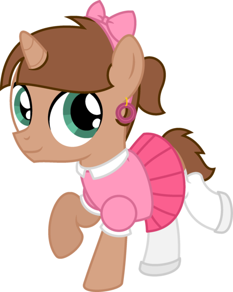 Size: 2005x2505 | Tagged: safe, artist:peternators, derpibooru import, oc, oc:heroic armour, unofficial characters only, pony, unicorn, bow, clothes, colt, crossdressing, crossplay, ear piercing, earring, foal, hair bow, horn, image, jewelry, male, piercing, png, shoes, show accurate, simple background, skirt, smiling, socks, sweater, the fairly oddparents, thigh highs, timmy turner, transparent background