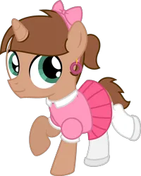 Size: 2005x2505 | Tagged: safe, artist:peternators, derpibooru import, oc, oc:heroic armour, unofficial characters only, pony, unicorn, bow, clothes, colt, crossdressing, crossplay, ear piercing, earring, foal, hair bow, horn, image, jewelry, male, piercing, png, shoes, show accurate, simple background, skirt, smiling, socks, sweater, the fairly oddparents, thigh highs, timmy turner, transparent background