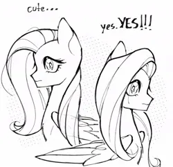 Size: 1050x1011 | Tagged: safe, artist:rottendevilman, derpibooru import, fluttershy, pegasus, pony, black and white, female, grayscale, image, jpeg, mare, monochrome, solo