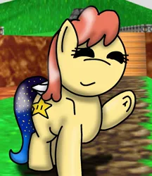 Size: 1083x1252 | Tagged: safe, artist:foxfer64_yt, derpibooru import, oc, oc:power star, unofficial characters only, pegasus, pony, image, jpeg, mar10 day, raised hoof, rule 85, smiling, solo, super mario 64, super mario bros., waving
