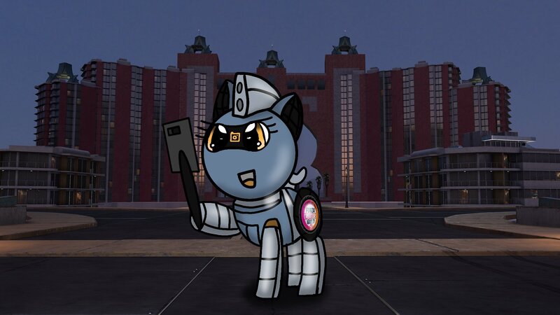 Size: 1920x1080 | Tagged: safe, artist:foxfer64_yt, derpibooru import, oc, oc:silverstream (robot pony), pony, robot, robot pony, dubai, image, jpeg, looking at camera, selfie, selfie stick, solo