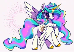 Size: 2048x1423 | Tagged: safe, artist:stacy_165cut, derpibooru import, princess celestia, alicorn, pony, big eyes, butt, colored hooves, colored horn, colored pinnae, countershading, dock, ethereal mane, ethereal tail, eye clipping through hair, female, frown, g4, horn, image, jpeg, long eyelashes, mare, missing accessory, multicolored mane, multicolored tail, one wing out, pink eyes, plot, rear view, shiny hoof, simple background, solo, sparkles, sparkly mane, starry eyes, tail, unicorn horn, white background, white coat, wingding eyes, wings