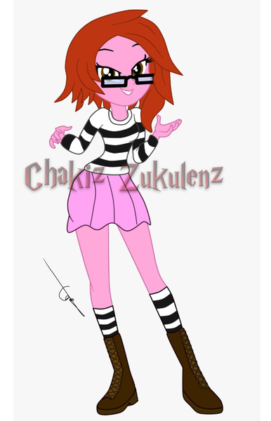 Size: 1800x2800 | Tagged: safe, artist:chakiz zukulenz, artist:gmaplay, derpibooru import, oc, oc:chakiz zukulenz, human, equestria girls, brown eyes, clothes, coat markings, g4, glasses, humanized, image, looking at you, png, skirt, socks, socks (coat marking), solo