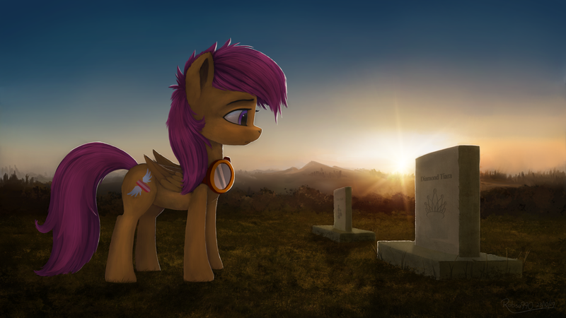 Size: 3840x2160 | Tagged: safe, artist:robin jacks, derpibooru import, diamond tiara, filthy rich, scootaloo, image, png