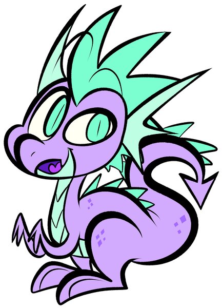 Size: 2092x2896 | Tagged: safe, artist:pudd1ngandp1, artist:puddingandp1, derpibooru import, spike, dragon, alternate color palette, alternate design, big eyes, colored mouth, colored tongue, doodle, floating eyebrows, frills, g4, green eyes, heart tongue, high res, image, jpeg, male, paws, raised arms, redesign, scales, simple background, slit pupils, solo, spikes, tail, thick tail, white background