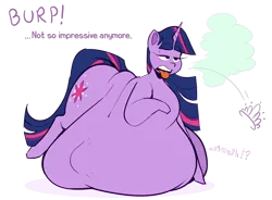 Size: 1900x1400 | Tagged: suggestive, artist:polofastter, artist:secretgoombaman12345, derpibooru import, twilight sparkle, pony, unicorn, belly, belly bed, big belly, burp, burping up items, chubby diamond, fat, horn, huge belly, image, implied diamond tiara, impossibly large belly, muffled words, png, post-vore, simple background, transparent background, unicorn twilight, vore