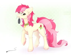 Size: 3229x2515 | Tagged: safe, artist:tender fox, derpibooru import, roseluck, pony, behaving like a cat, collar, commission, commissioner:doom9454, computer mouse, cute, fluffy, image, pet tag, png, pony pet, rosepet, standing