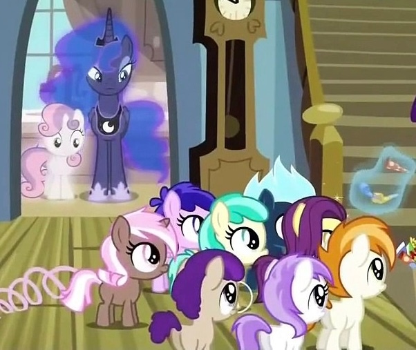 Size: 602x507 | Tagged: safe, derpibooru import, princess luna, sweetie belle, pony, foal, g4, image, jpeg