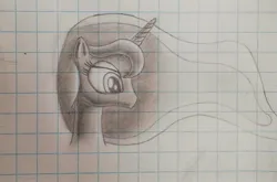 Size: 1980x1304 | Tagged: safe, artist:paajbach, derpibooru import, princess luna, alicorn, pony, bust, g4, graph paper, image, jpeg, lined paper, monochrome, pencil drawing, portrait, shading, shading practice, sketch, solo, traditional art