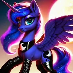 Size: 1024x1024 | Tagged: safe, ai content, derpibooru import, machine learning generated, prompter:hornyvore, princess luna, alicorn, pony, boots, clothes, goth, image, png, shoes, socks, solo, thigh boots, thigh highs