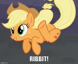 Size: 609x500 | Tagged: safe, derpibooru import, edit, edited screencap, screencap, applejack, pony, the cutie map, behaving like a frog, caption, image, image macro, imgflip, jpeg, silly, silly pony, text, who's a silly pony