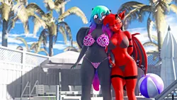 Size: 1920x1080 | Tagged: suggestive, artist:runic_the_wolf, ponerpics import, oc, oc:paintheart, oc:runic, unofficial characters only, anthro, 3d, bikini, breasts, clothes, image, jpeg, swimsuit
