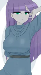Size: 1668x2990 | Tagged: safe, artist:batipin, derpibooru import, maud pie, human, equestria girls, 2d, bangs, breasts, busty maud pie, cute, eyeshadow, female, g4, image, lidded eyes, looking at you, makeup, maudabetes, midriff, png, solo