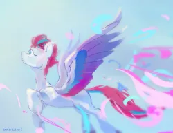 Size: 1289x993 | Tagged: safe, artist:laymy, derpibooru import, zipp storm, pegasus, pony, g5, female, flying, image, jpeg, looking up, mare, signature, solo, spread wings, wings